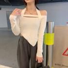 Long-sleeve Cold-shoulder Asymmetrical Knit Top