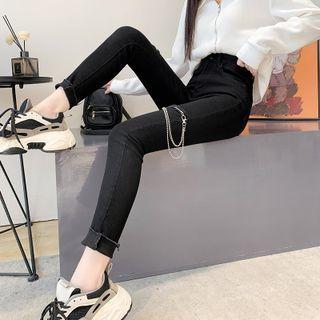 High Waist Chain Accent Skinny Jeans