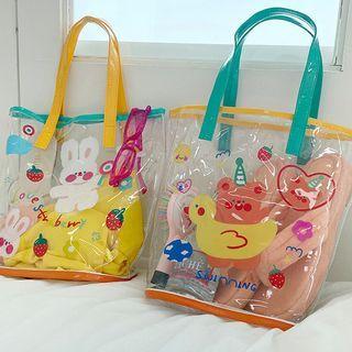 Illustrated Mesh-panel Beach Bag