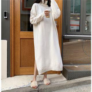 Side Slit Midi Long-sleeve Knit Dress