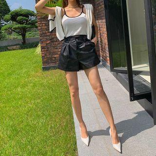 High-waist Pleather Shorts With Belt
