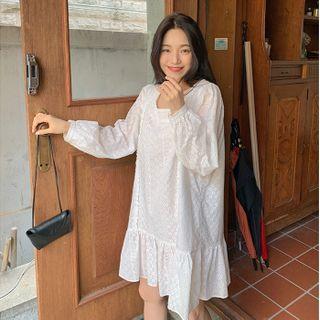 Flounced Allover Lace Dress Ivory - One Size
