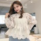 Set: Lace Long-sleeve Top + Camisole Top Off-white - One Size
