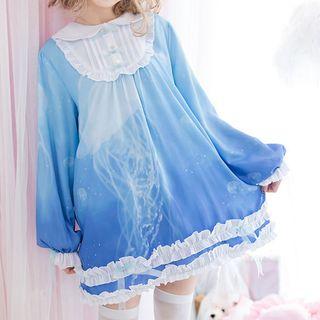 Gradient Print Long-sleeve Dress