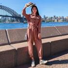 Drawstring-waist Straight-cut Jumpsuit