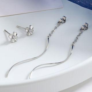 Alloy Rhinestone Flower Earring 1 Pair - With Earring Back - Silver - One Size
