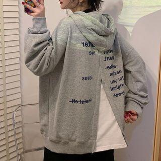 Printed Slit-back Oversize Hoodie