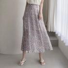 Flared Floral Maxi Chiffon Skirt Lavender - One Size
