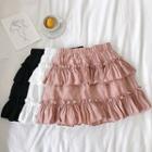 Plain High-waist Ruffled-trim Skirt