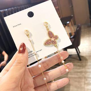 Mismatch Rhinestone Butterfly Drop Earring 25 - A199 - 1 Pair - Silver - Mismatch - Bow - One Size