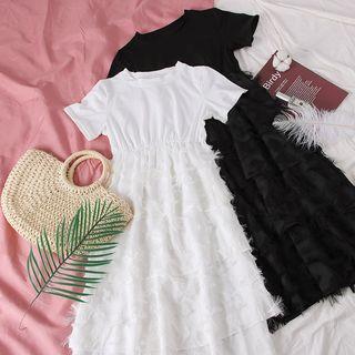 Layered Fringed T-shirt Dress