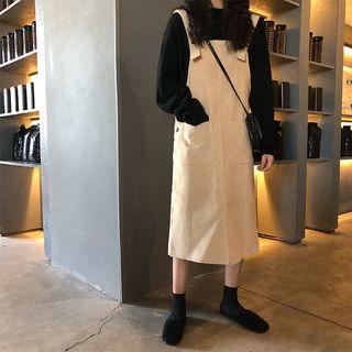 Midi Corduroy Jumper Dress Off-white - One Size