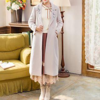 Floral Embroidered Double-breasted Long Coat