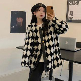 Diamond Pattern Fleece Button Jacket