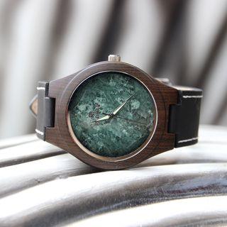 Genuine Leather Wooden Strap Watch Black - One Size