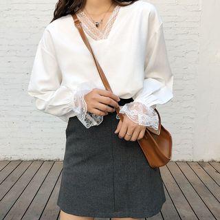 Lace-trim Long-sleeve Blouse