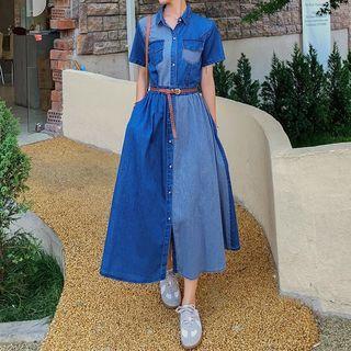 Two-tone Denim Midi A-line Dress