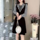 Mock Two-piece Long-sleeve Houndstooth Knit Dress