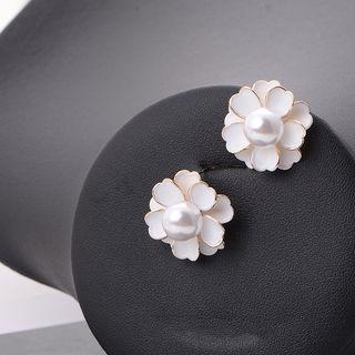 Faux Pearl Flower Earring 1 Pair - White - One Size