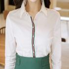 Long-sleeve Paneled Blouse / Slit-hem Pencil Skirt