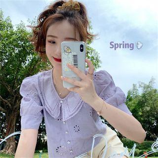 Pointelle Puff Short-sleeve Top