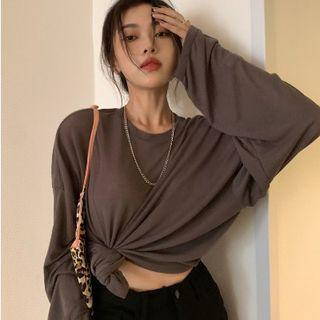 Long-sleeve Plain Wide Casual Top