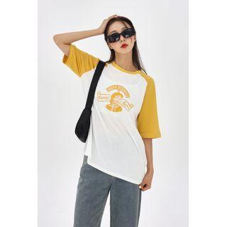 Contrast-raglan Illustrated T-shirt