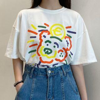 Bear Print Short-sleeve T-shirt Off-white - One Size