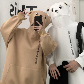 Lettering Front Pocket Cartoon Hooded Sweatshirt