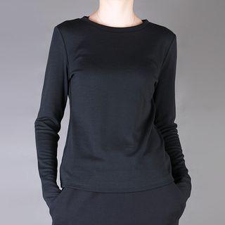 Long-sleeve Round-neck Plain Top