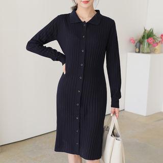 Ribbed Knit Shirtdress