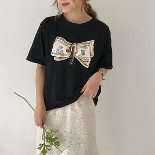 Short-sleeve Banknote Print T-shirt