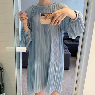Balloon-sleeve Accordion Pleat Mini A-line Dress