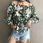 Off-shoulder 3/4-sleeve Patterned Top