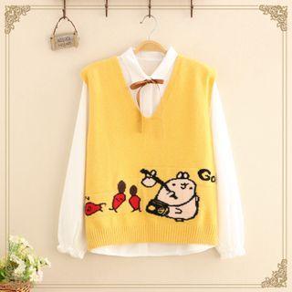 V-neck Cartoon Jacquard Knit Vest