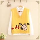 V-neck Cartoon Jacquard Knit Vest