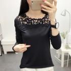 Crochet Yoke Long-sleeve T-shirt