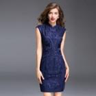 Stand Collar Embroidery Sheath Dress