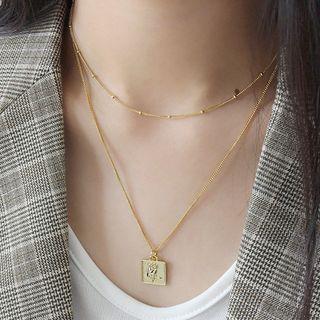 925 Sterling Silver Rose Square Pendant Necklace