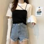 Set: Long-sleeve T-shirt + Strappy Knit Top
