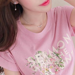 Cuff-sleeve Floral-printed T-shirt