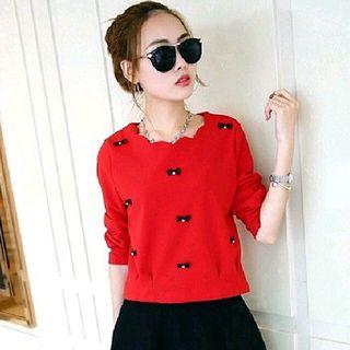 Set: Long-sleeve Ribbon Top + A-line Mini Skirt