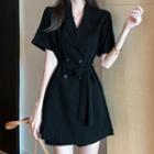 Short-sleeve Notch Lapel Wide-leg Romper