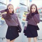 Striped Sweater / High Waist A-line Skirt / Set