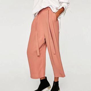 Shirred Cropped Wide-leg Pants
