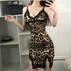 Leopard Pattern Spaghetti Strap Bodycon Dress Leopard - One Size