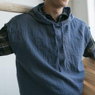 Inset Gingham Panel Sleeve Hooded Pullover