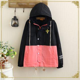 Star Embroidered Color Panel Hooded Jacket