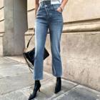 Asymmetric-waist Washed Straight Jeans
