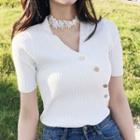 V-neck Short-sleeve Knitted Top